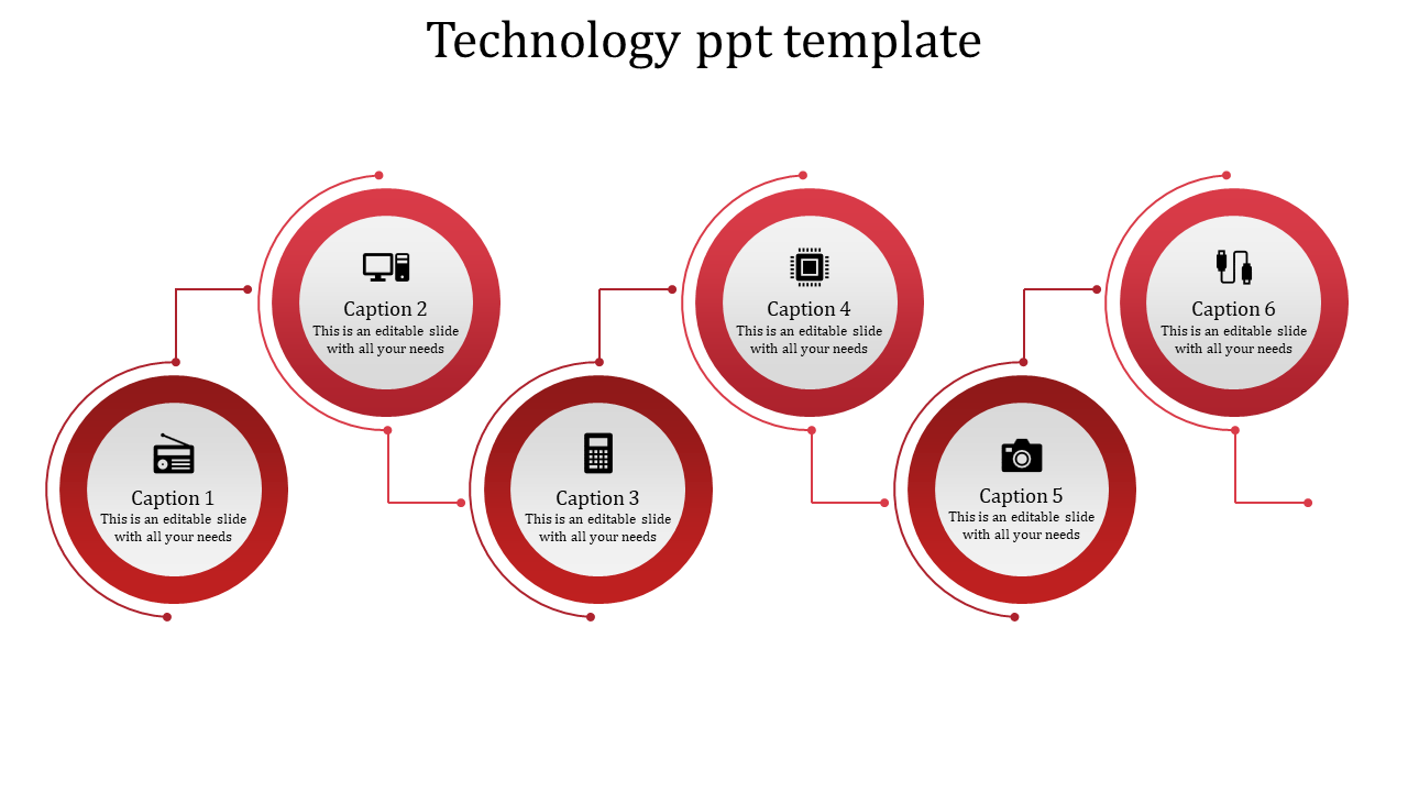 Six Level Coin Model  Technology Powerpoint Template-Red